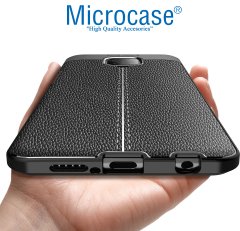 Microcase Xiaomi Redmi Note 9S - Redmi Note 9 Pro - Redmi Note 9 Pro Max Leather Tpu Silikon Kılıf - Siyah + Tempered Glass Cam Koruma