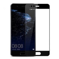 Huawei P10 Plus Tam Kaplayan Çerçeveli Tempered Cam - Siyah