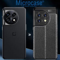Microcase OnePlus Ace 2 / OnePlus 11R Leather Serisi Deri Efekt Silikon Kılıf - Siyah AL3337