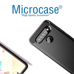 LG K41S Brushed Carbon Fiber Silikon Kılıf - Siyah