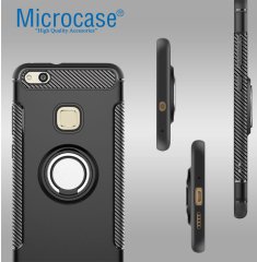 Huawei P10 Lite Yüzük Standlı Armor Kılıf + Manyetik Araç Tutucu
