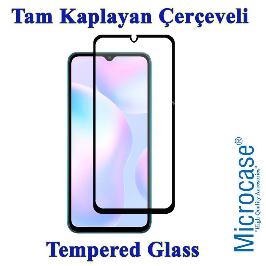 Microcase Xiaomi Redmi 9A Tam Kaplayan Çerçeveli Cam -Siyah