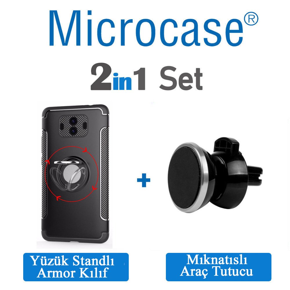 Mate 10 Yüzük standlı Armor Silikon Kılıf+Manyetik Araç Tutucu