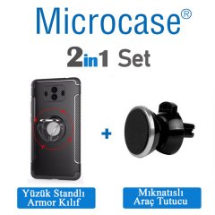 Mate 10 Yüzük standlı Armor Silikon Kılıf+Manyetik Araç Tutucu