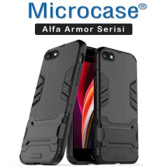 Microcase iPhone SE 2020 Alfa Serisi Armor Standlı Perfect Koruma Kılıf - Siyah