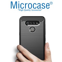 LG K51S Brushed Carbon Fiber Silikon Kılıf - Siyah