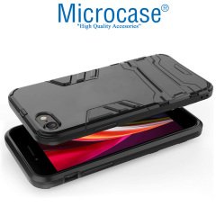 Microcase iPhone SE 2020 Alfa Serisi Armor Standlı Perfect Koruma Kılıf - Siyah