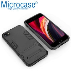 Microcase iPhone SE 2020 Alfa Serisi Armor Standlı Perfect Koruma Kılıf - Siyah