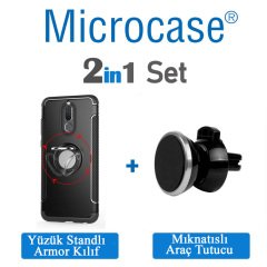 Mate 10 Lite Yüzük standlı Armor Slikon Kılıf+Manyetik Araç Tutuc