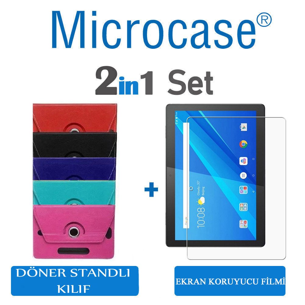 Microcase Lenovo TAB M10 X505L 10.1 inch Universal Döner Standlı Tablet Kılıfı + Ekran Koruma Filmi