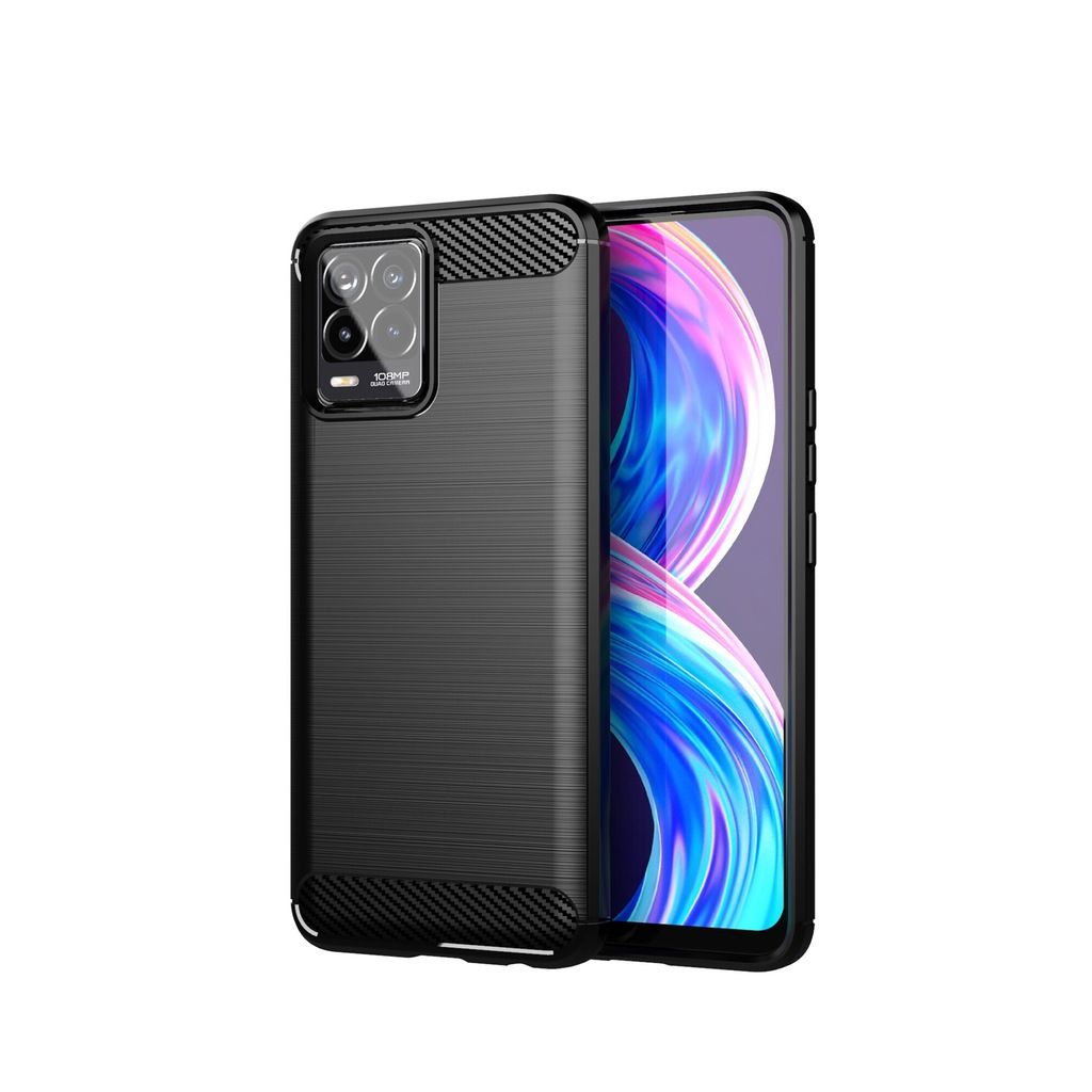 Microcase Realme 8 Brushed Carbon Fiber Silikon Kılıf - SiyaH