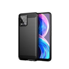 Microcase Realme 8 Brushed Carbon Fiber Silikon Kılıf - SiyaH