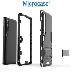 Microcase Xiaomi Mi 10  Alfa Serisi Armor Standlı Perfect Koruma Kılıf - Siyah