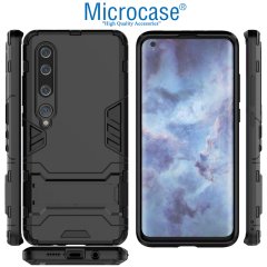 Microcase Xiaomi Mi 10  Alfa Serisi Armor Standlı Perfect Koruma Kılıf - Siyah