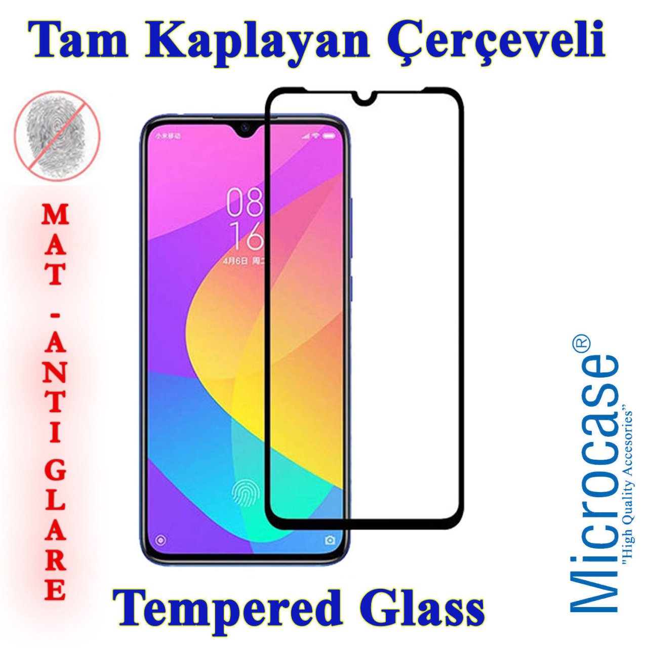 Microcase Xiaomi Mi A3 - CC9e Tam Kaplayan Çerçeveli Tempered Ekran Koruyucu - Mat Siyah