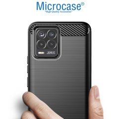 Microcase Realme 8 Brushed Carbon Fiber Silikon Kılıf - SiyaH