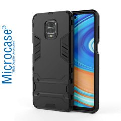 Microcase Xiaomi Redmi Note 9S - Redmi Note 9 Pro - Redmi Note 9 Pro Max Alfa Serisi Armor Standlı Perfect Koruma Kılıf + Tempered Glass Cam Koruma
