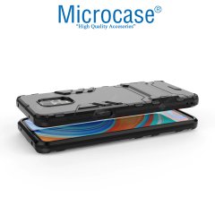 Microcase Xiaomi Redmi Note 9S - Redmi Note 9 Pro - Redmi Note 9 Pro Max Alfa Serisi Armor Standlı Perfect Koruma Kılıf + Tempered Glass Cam Koruma