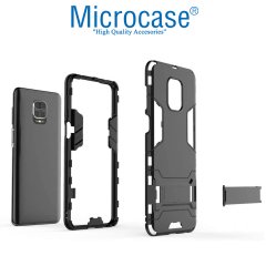 Microcase Xiaomi Redmi Note 9S - Redmi Note 9 Pro - Redmi Note 9 Pro Max Alfa Serisi Armor Standlı Perfect Koruma Kılıf + Tempered Glass Cam Koruma