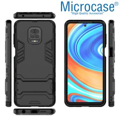 Microcase Xiaomi Redmi Note 9S - Redmi Note 9 Pro - Redmi Note 9 Pro Max Alfa Serisi Armor Standlı Perfect Koruma Kılıf + Tempered Glass Cam Koruma