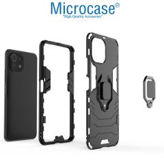Microcase Xiaomi Mi 11 Lite - Mi 11 Youth Batman Serisi Yüzük Standlı Armor Kılıf - Siyah