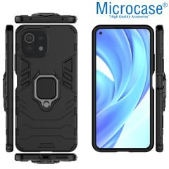 Microcase Xiaomi Mi 11 Lite - Mi 11 Youth Batman Serisi Yüzük Standlı Armor Kılıf - Siyah