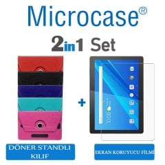 Microcase Lenovo TAB M10 X505F 4G LTE ZA490043TR 10.1 inch Universal Döner Standlı Tablet Kılıfı + Ekran Koruma Filmi