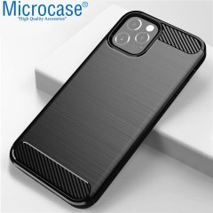 iPhone 12 Pro Max Brushed Carbon Fiber Silikon Kılıf - Siyah