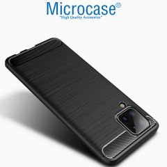 Microcase Samsung Galaxy M12 Brushed Carbon Fiber Silikon Kılıf - Siyah