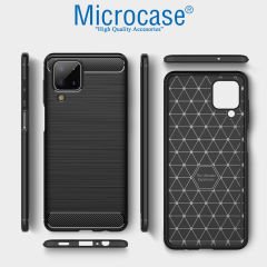 Microcase Samsung Galaxy M12 Brushed Carbon Fiber Silikon Kılıf - Siyah