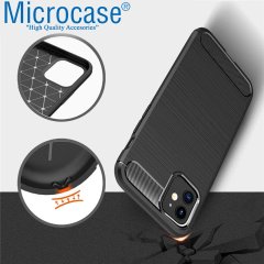 iPhone 12 Mini Brushed Carbon Fiber Silikon Kılıf - Siyah