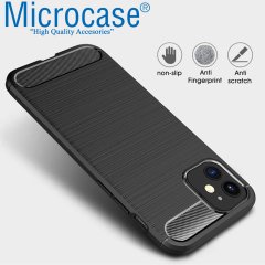 iPhone 12 Mini Brushed Carbon Fiber Silikon Kılıf - Siyah