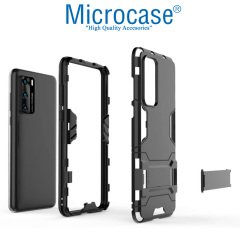Microcase Huawei P40 Alfa Serisi Armor Standlı Perfect Koruma Kılıf - Siyah