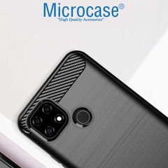 Microcase Realme C21 Brushed Carbon Fiber Silikon Kılıf - Siyah
