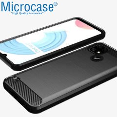 Microcase Realme C21 Brushed Carbon Fiber Silikon Kılıf - Siyah