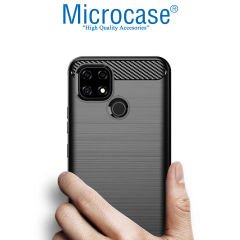 Microcase Realme C21 Brushed Carbon Fiber Silikon Kılıf - Siyah