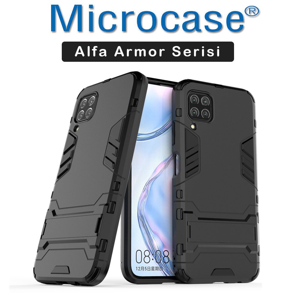 Microcase Huawei P40 Lite Alfa Serisi Armor Standlı Perfect Koruma Kılıf - Siyah
