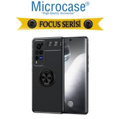 Microcase Vivo X60 Pro Plus Focus Serisi Yüzük Standlı Silikon Kılıf - Siyah