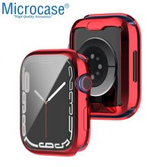 Microcase Apple Watch 7 41 mm Önü Kapalı Silikon Kılıf - Kırmızı