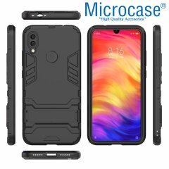 Microcase Xiaomi Redmi Note 7 - Note 7 Pro Alfa Serisi Armor Standlı Perfect Koruma Kılıf + Tempered Glass Cam Koruma (SEÇENEKLİ)