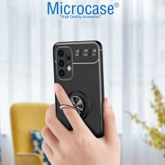 Microcase Samsung Galaxy A32 Focus Serisi Yüzük Standlı Silikon Kılıf - Siyah