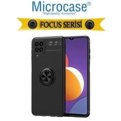 Microcase Samsung Galaxy M12 - A12 - F12 Focus Serisi Yüzük Standlı Silikon Kılıf - Siyah