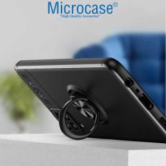 Microcase Samsung Galaxy M12 - A12 - F12 Focus Serisi Yüzük Standlı Silikon Kılıf - Siyah