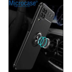 Microcase Samsung Galaxy M12 - A12 - F12 Focus Serisi Yüzük Standlı Silikon Kılıf - Siyah