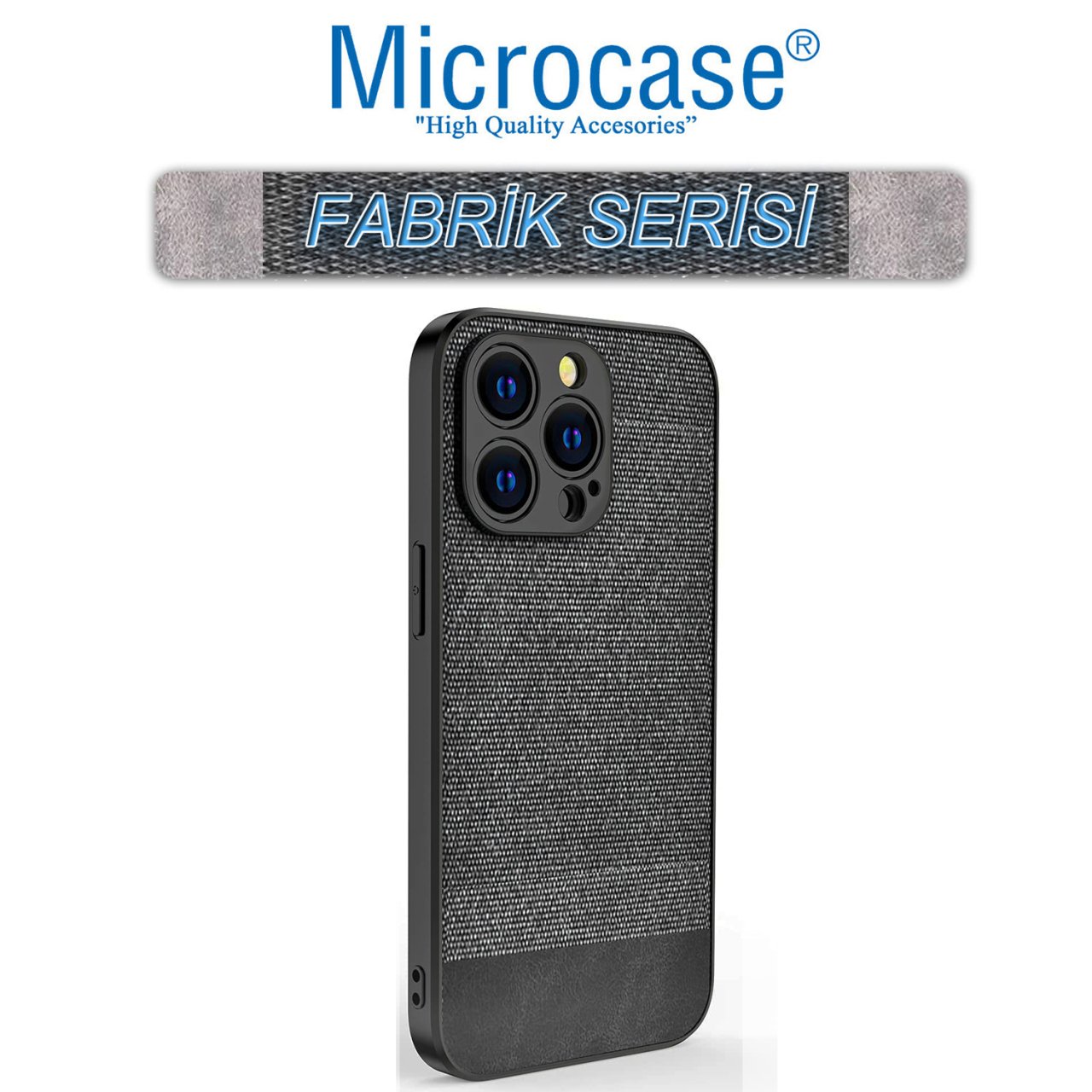 Microcase iPhone 13 Pro Fabrik Serisi Kumaş ve Deri Desen Kılıf - Siyah