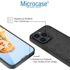 Microcase iPhone 13 Pro Fabrik Serisi Kumaş ve Deri Desen Kılıf - Siyah