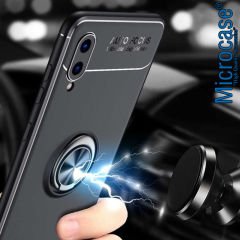 Microcase Samsung Galaxy A02 Focus Serisi Yüzük Standlı Silikon Kılıf - Siyah