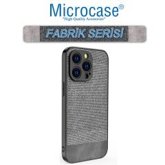 Microcase iPhone 13 Pro Fabrik Serisi Kumaş ve Deri Desen Kılıf - Gri