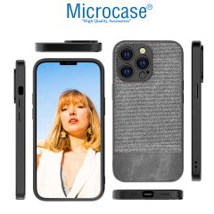 Microcase iPhone 13 Pro Fabrik Serisi Kumaş ve Deri Desen Kılıf - Gri