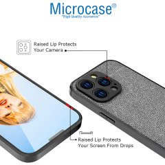 Microcase iPhone 13 Pro Fabrik Serisi Kumaş ve Deri Desen Kılıf - Gri